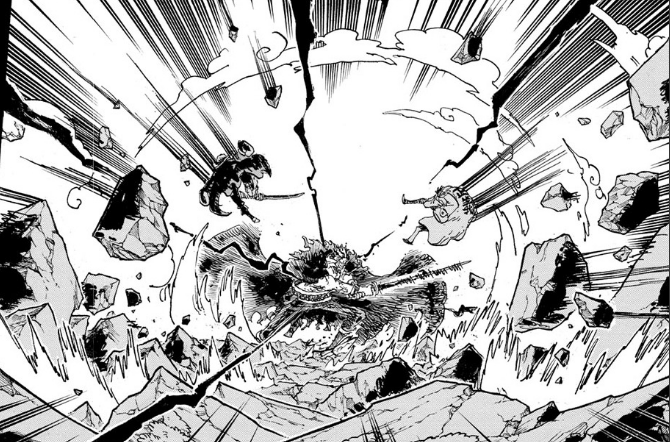 Roger, Garp and Xebec clashing on God Valley in One Piece Chapter 1165 Manga