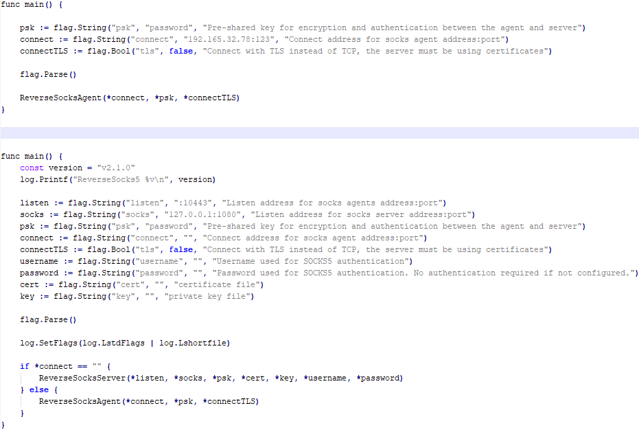 Difference between the restored main function of the Trojan code and the original code from the GitHub project