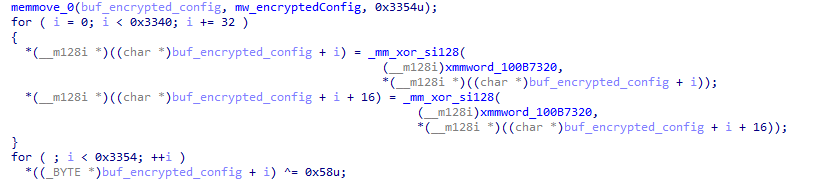 Decryption of the configuration in the injected MgBot implant