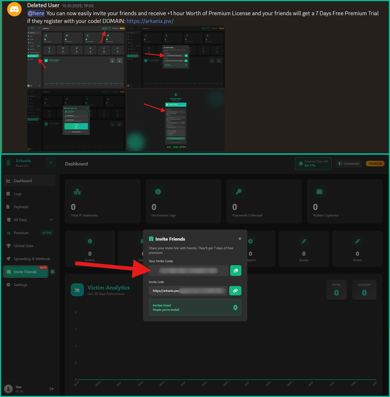 Referral program ad and corresponding panel interface