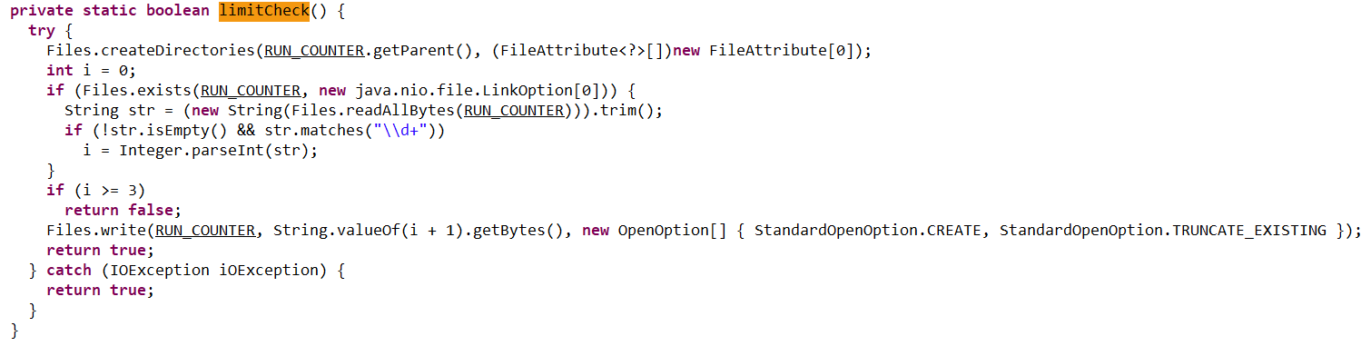 The limitCheck procedure for verifying the number of RAT download attempts